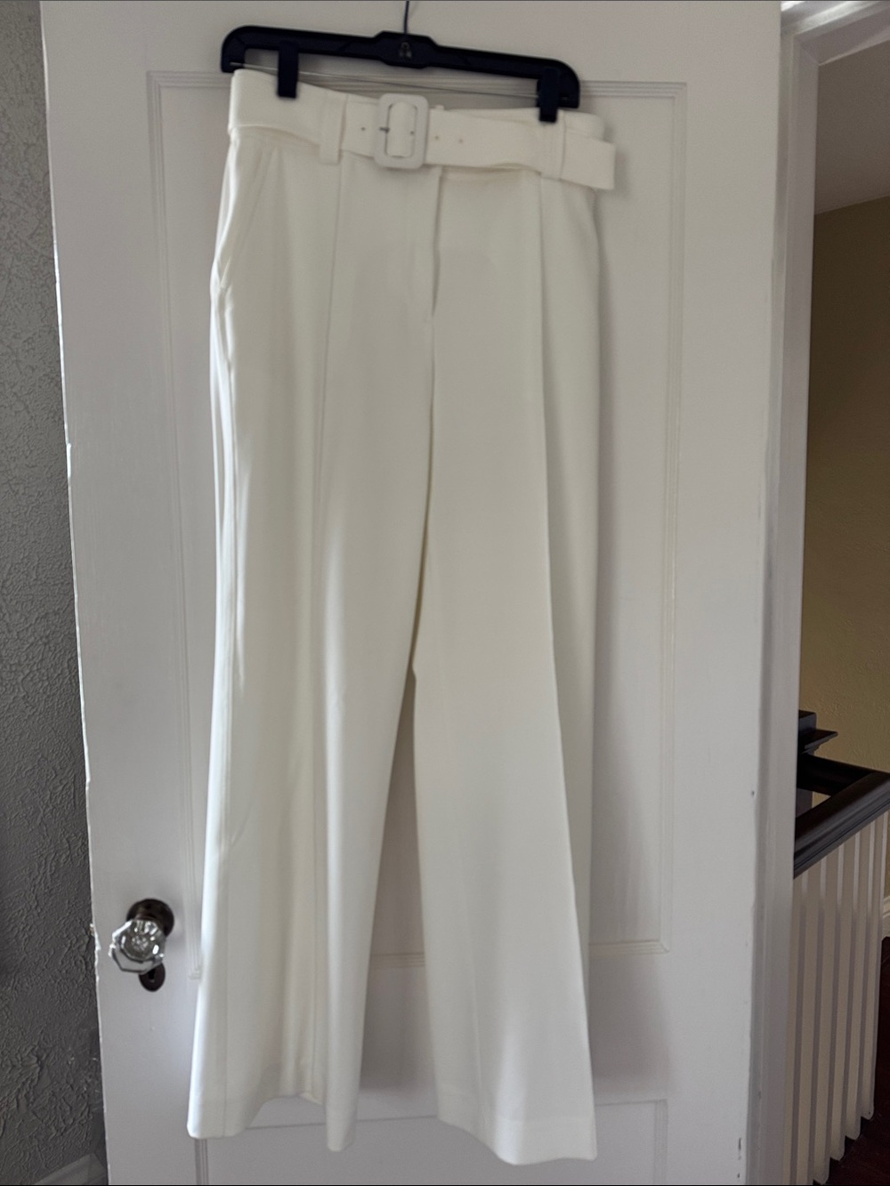 Elie Tahari High-Waist Wide-Leg White Belted Pants